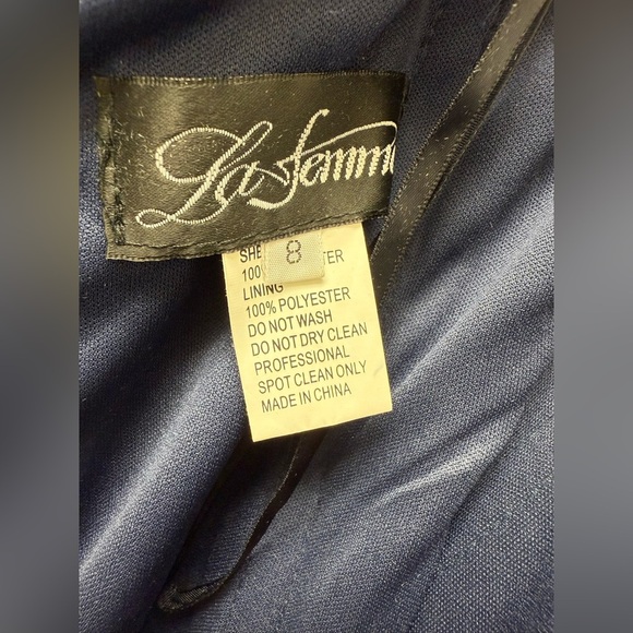 La Femme Womens size 8 Formal Dress Ruched Jersey Column Gown Navy Blue 30040 - Picture 10 of 12